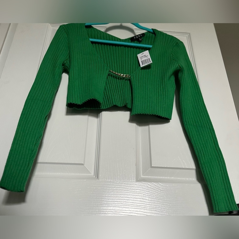 ‼️RARE‼️🎸FORE🎸🔥NWT🔥Chain Rib Knit Cropped Sweater—S - Picture 9 of 16